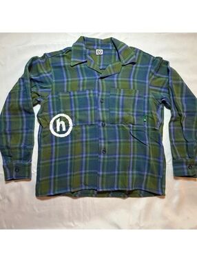 Hidden NY Plaid Overshirt Green Blue Logo Shirt M